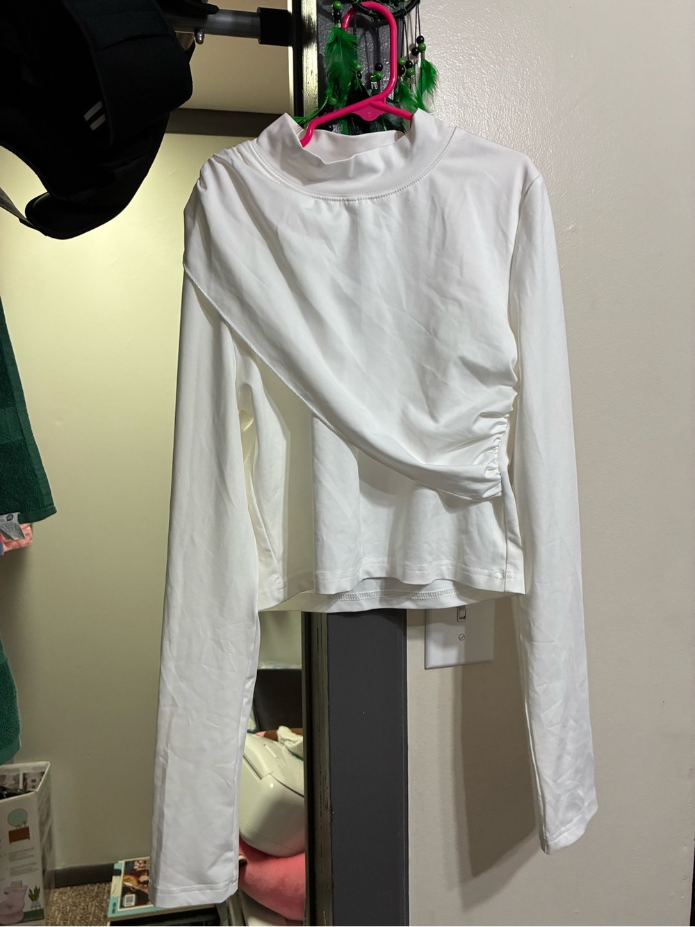 White Long-Sleeve Mock Neck Women's Top